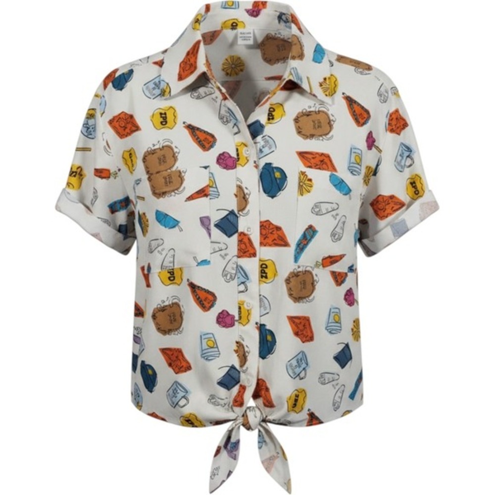 Disney Her Universe Zootopia Button‎ Down Tie Front Shirt XS White Graphic Print